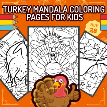 Preview of Turkey Mindfulness Mandala Coloring Pages PDF SHEETS