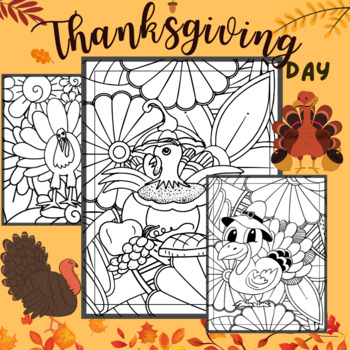 Preview of Turkey Mindfulness Mandala Coloring Pages,ThanksGiving Coloring Book