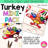 Turkey Mini Pack    {November Math and Literacy}
