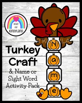 Preview of Turkey Name Craft or Sight Word Craft: Thanksgiving in Kindergarten | November
