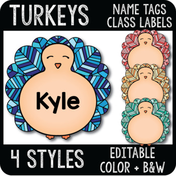 Preview of Turkey Name Tags, Thanksgiving Classroom Decor, Autumn Cubby and Locker Labels