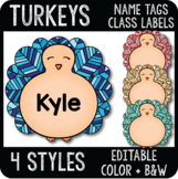 Turkey Name Tags, Thanksgiving Classroom Decor, Autumn Cub