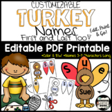 Turkey Names; Name Building Practice Literacy Center, Easy