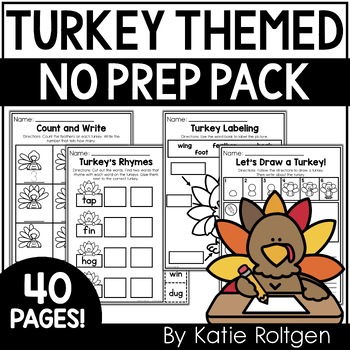Preview of Turkey No Prep Printables - Fall and Thanksgiving Activities for Kindergarten