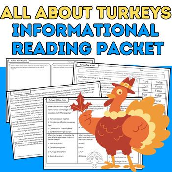 Preview of Turkey: Nonfiction Reading Comprehension Passage & Worksheets {Thanksgiving}