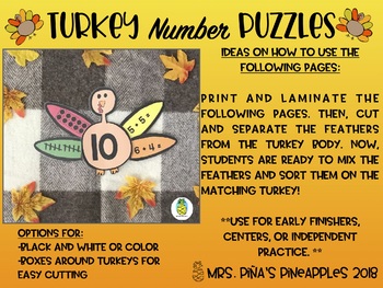 Preview of Turkey Number Puzzles