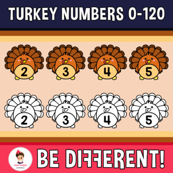 Preview of Turkey Numbers 0-120 Clipart Animal Math Thanksgiving Tiles