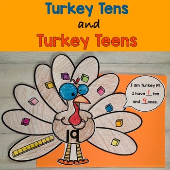 Preview of Turkey Place Value Tens and Teens Craftivity Math Center and Worksheets