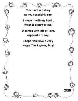 Turkey Poem Handprint By That Lippy Teacher Tpt