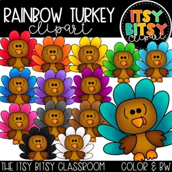 Preview of Turkey Clipart for Thanksgiving Rainbow Matching Activities and More