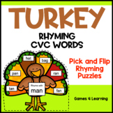 Thanksgiving Phonics Activity - Turkey CVC Rhyming Words C