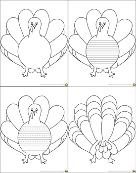 Turkey Shape Book with Lined, Primary Lines, Blank, & Cover Pages
