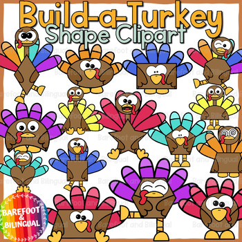 Preview of Turkey Shape Clipart | Thanksgiving Clipart | Build a 2D Shape