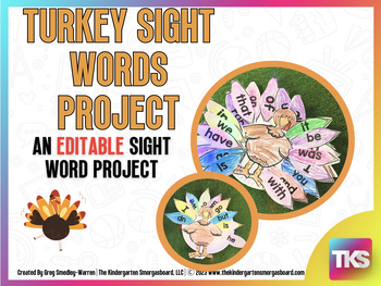 Preview of Turkey Sight Words Editable Project