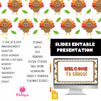 Preview of Turkey Slide Template, Thanksgiving Slide Template