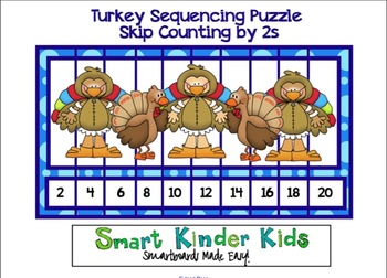 Preview of Turkey Smartboard Freebie - Skip Counting by 2 Sequencing Puzzle