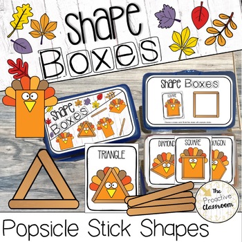 Preview of Turkey Sticks 2D Shapes Thanksgiving | Math Center Game Preschool | Kindergarten