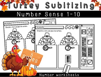 Preview of Turkey Subitizing Number Sense 1-10 Center and Practice Pages! worksheets