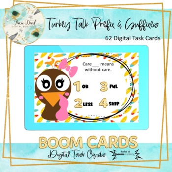 Preview of Turkey Talk Prefixes and Suffixes BOOM Cards – Speech Therapy Distance Learning