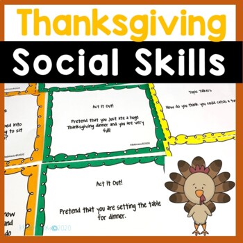 Preview of Turkey Talk Thanksgiving Social Skills Activities Cards