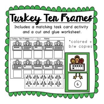 Preview of Turkey Ten Frame (Cut and Glue and Task Cards matching activity)