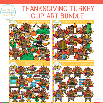Preview of Fun Turkey at School, Detectives, and Cooking Thanksgiving Clip Art Bundle