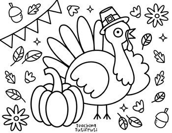 Preview of Turkey Thanksgiving Coloring Page {By Teaching Tutifruti}