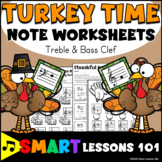 Turkey Time Note Name Worksheets: Treble Clef Bass Clef Th