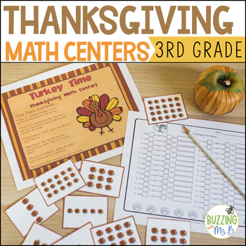 Preview of Thanksgiving Math Centers for Multiplying, Rounding, Problem Solving, Arrays