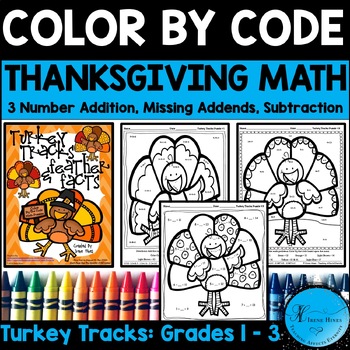 Preview of Thanksgiving Math Color By Number Code Addition Subtraction Turkey Coloring Page