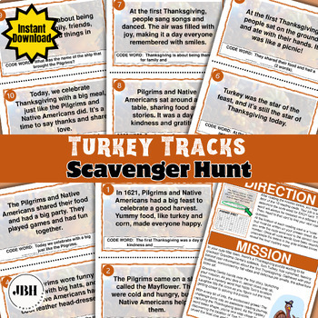 Preview of Turkey Tracks Scavenger Hunt: Reading Comprehension Adventure, Interactive Game