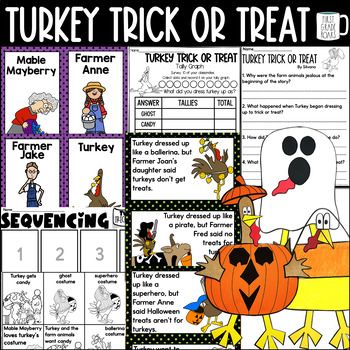 Preview of Turkey Trick or Treat a Halloween Reading Comprehension Book Companion
