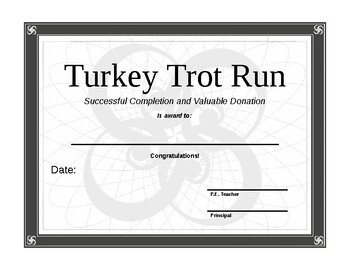 Preview of Turkey Trot Award/Certificate-Elementary PE (K-6) Printable