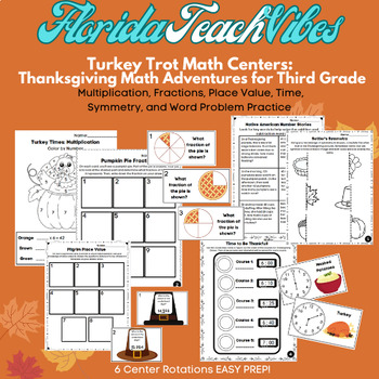 Preview of Turkey Trot Math Centers: Thanksgiving Centers for Third Grade