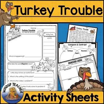 Preview of Turkey Trouble Activity Sheet Printable Picture Book Activities for Thanksgiving