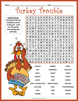 Turkey Trouble Activity - Word Search FUN by Puzzles to Print | TpT