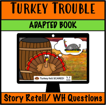 Preview of Distance Learning Turkey Trouble Fall and Thanksgiving Adapted Book Boom Cards