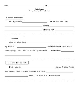 Turkey Trouble Narrative Writing Paragraph Starters Graphic Organizer