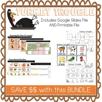 Preview of Turkey Trouble - Printable and Google Slides Activities - Bundle!