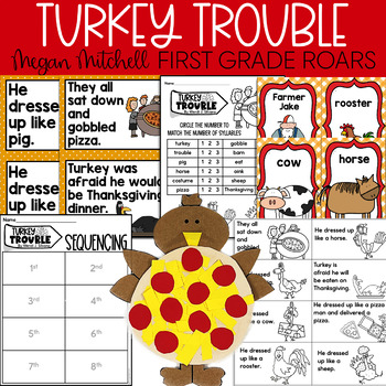 Preview of Turkey Trouble Thanksgiving Activity Book Companion Reading Comprehension