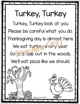 Preview of Turkey Turkey - Thanksgiving Poem for Kids