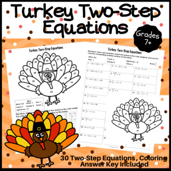 Preview of Turkey Two-Step Equations: Thanksgiving Coloring Activity