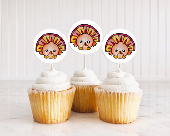 Preview of Turkey Watercolor Cupcake Toppers