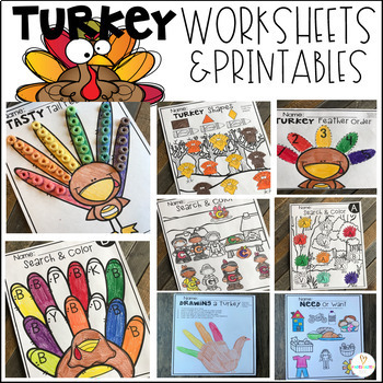Preview of Preschool Thanksgiving Activities Math and Literacy Worksheets Turkey Activities