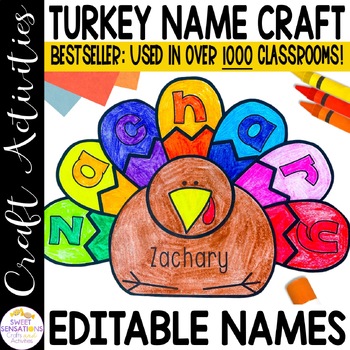Preview of Editable Turkey Name Craft | Thanksgiving Name Craft - Fun Fall Name Craft