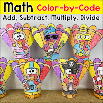 Preview of Turkey in Disguise Thanksgiving Math Craft - Color by Number November Activity