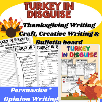 Preview of Turkey in Disguise Thanksgiving Writing Craft, Creative Writing & Bulletin board