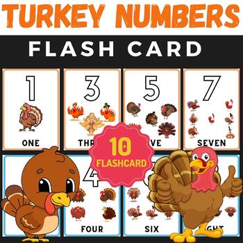 Preview of Turkey numbers 1-10 flashcards Phonics Word Wall Labels & Learning Book