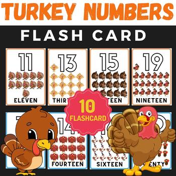 Preview of Turkey numbers 11-20 flashcards Phonics Word Wall Labels & Learning Book
