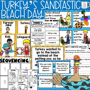 Preview of Turkey's Sandtastic Beach Day Reading Comprehension Book Companion